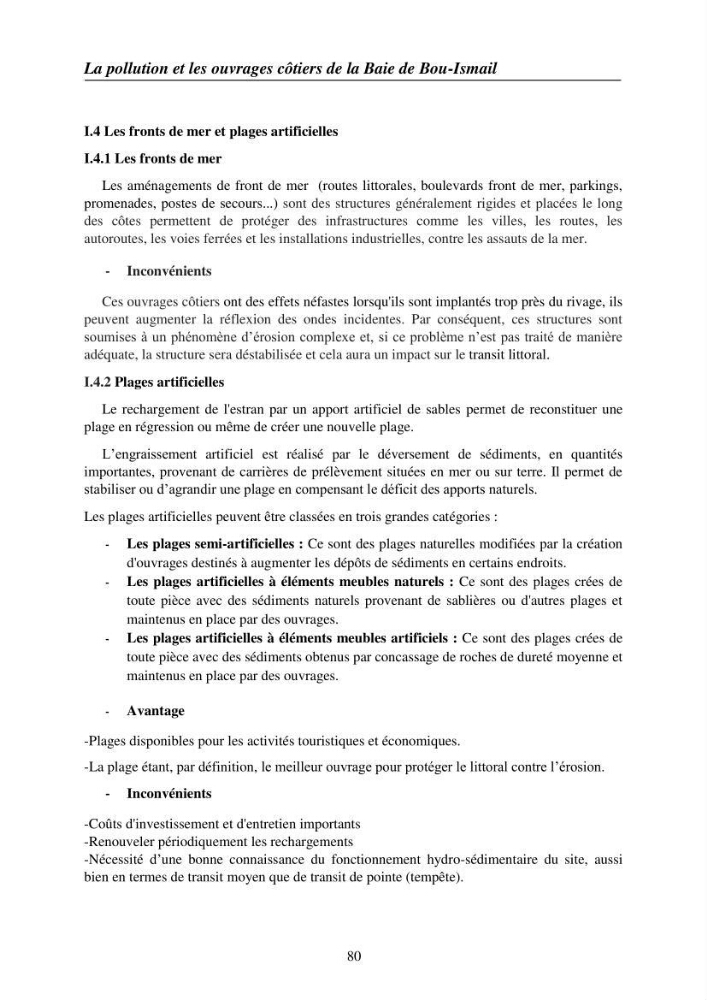 Suivi des pramètres de pollution des eau littorles de de la Baie de Bou-Ismail et impact des aménagemnts coties