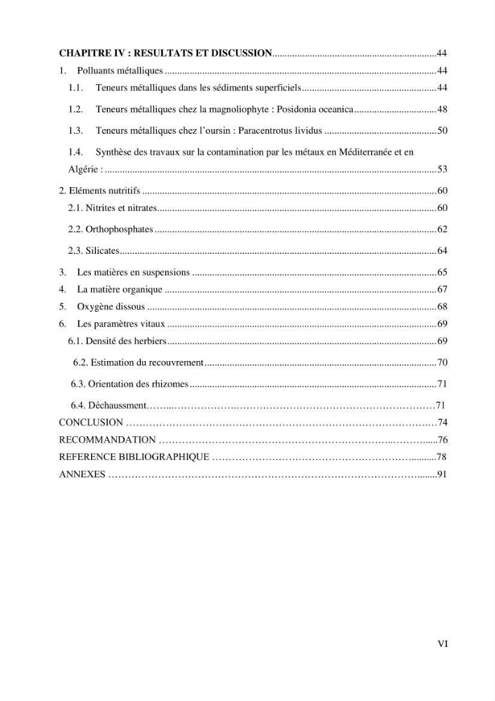 Contribution à l’étude de la pollution chimique et les paramètres vitaux de l’écosystème à Posidonia oceanica dans le front de mer de Bou- Ismail et de la Corne d’or de Tipaza.: