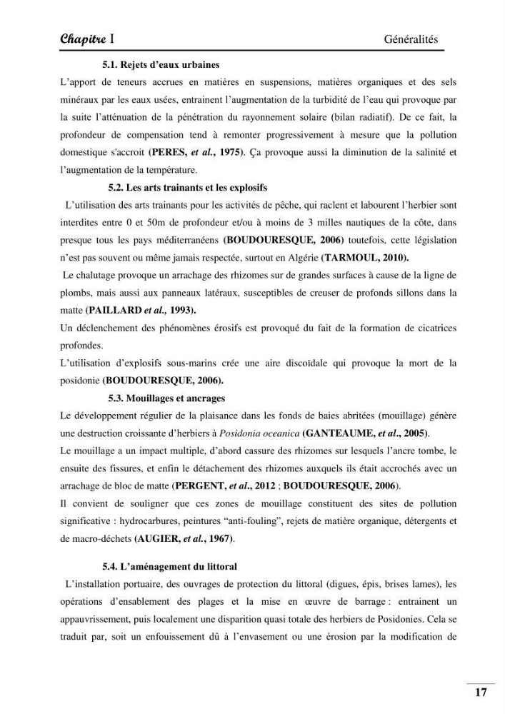 Contribution à l’étude de la pollution chimique et les paramètres vitaux de l’écosystème à Posidonia oceanica dans le front de mer de Bou- Ismail et de la Corne d’or de Tipaza.: