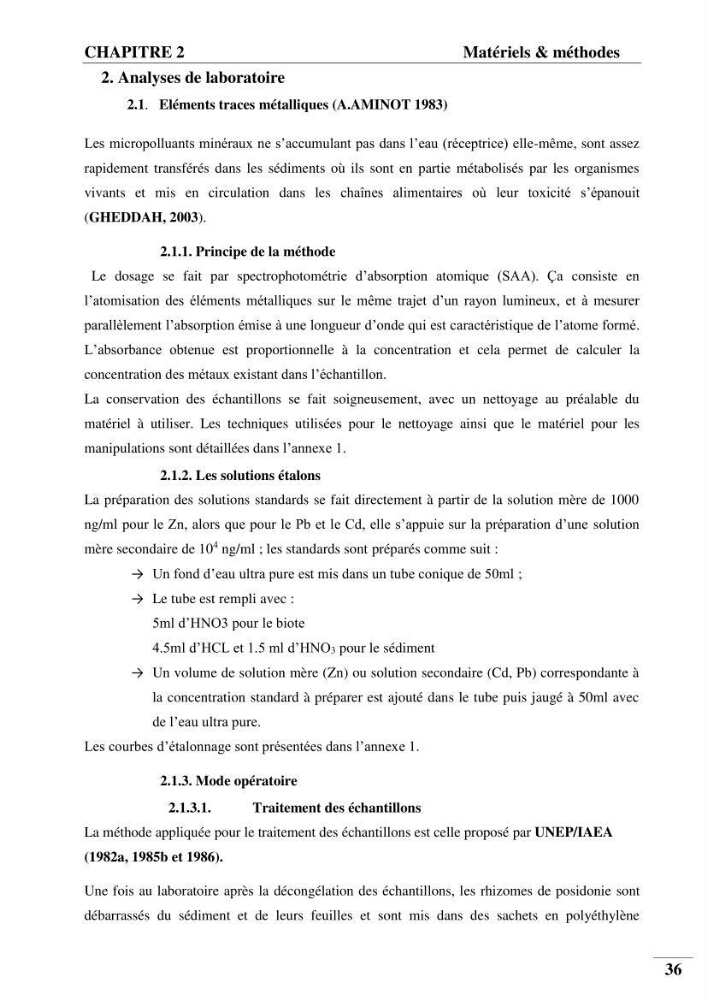 Contribution à l’étude de la pollution chimique et les paramètres vitaux de l’écosystème à Posidonia oceanica dans le front de mer de Bou- Ismail et de la Corne d’or de Tipaza.: