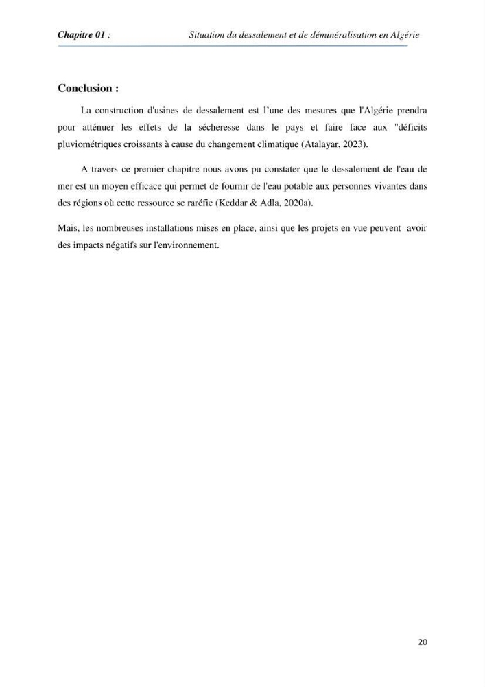 Suivi du procédé de dessalement de l\'eau de mer de la station d\'El Marsa et caractérisation des rejets de saumure