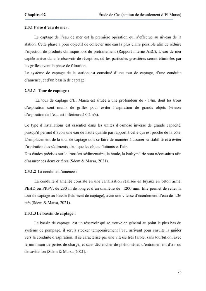 Suivi du procédé de dessalement de l\'eau de mer de la station d\'El Marsa et caractérisation des rejets de saumure