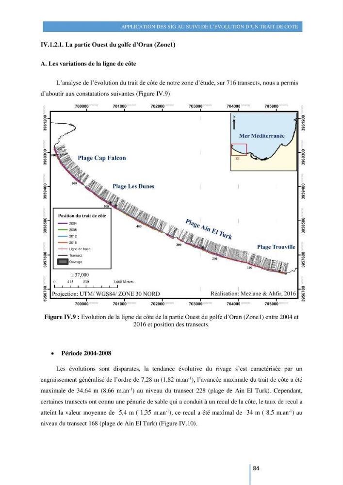 Modelisation numérique de la cinématique du trait de côte et la dynamique sédimentaire des plages sableuses (qOran, Bou-Ismail,Alger, Bejaia et Skikda) : cas d\'étude : Sidi Fredj