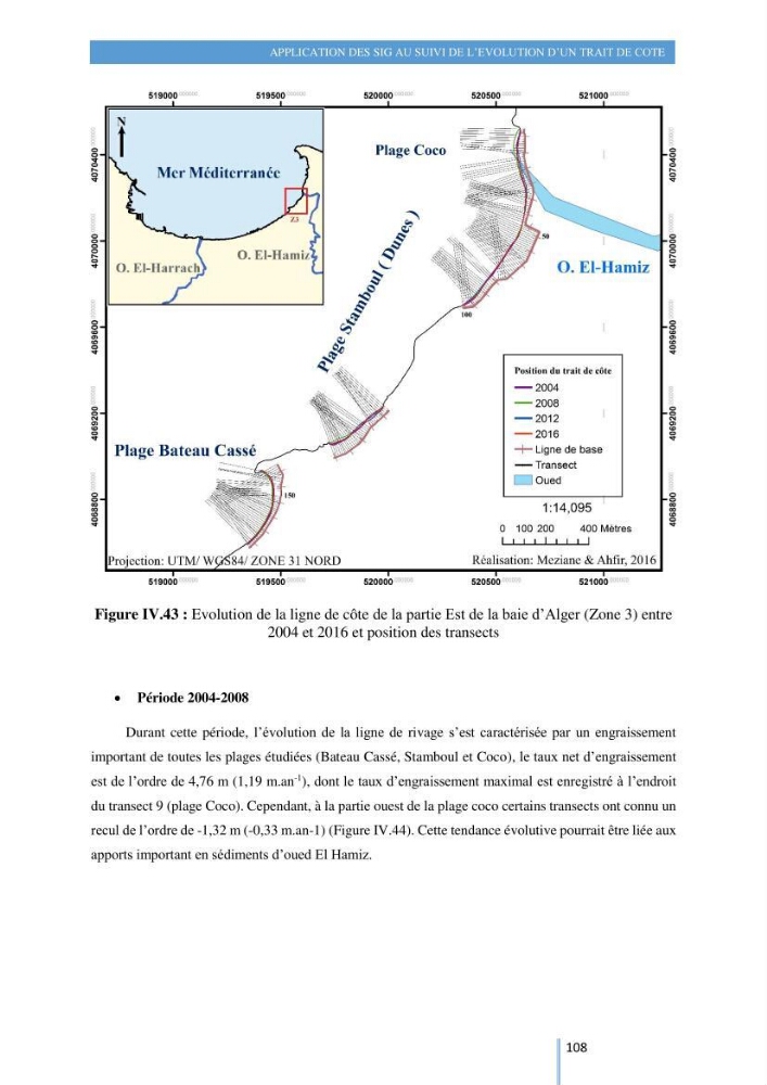 Modelisation numérique de la cinématique du trait de côte et la dynamique sédimentaire des plages sableuses (qOran, Bou-Ismail,Alger, Bejaia et Skikda) : cas d\'étude : Sidi Fredj