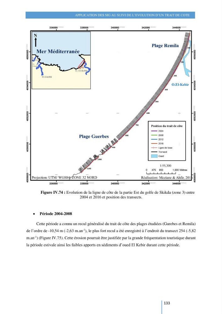 Modelisation numérique de la cinématique du trait de côte et la dynamique sédimentaire des plages sableuses (qOran, Bou-Ismail,Alger, Bejaia et Skikda) : cas d\'étude : Sidi Fredj