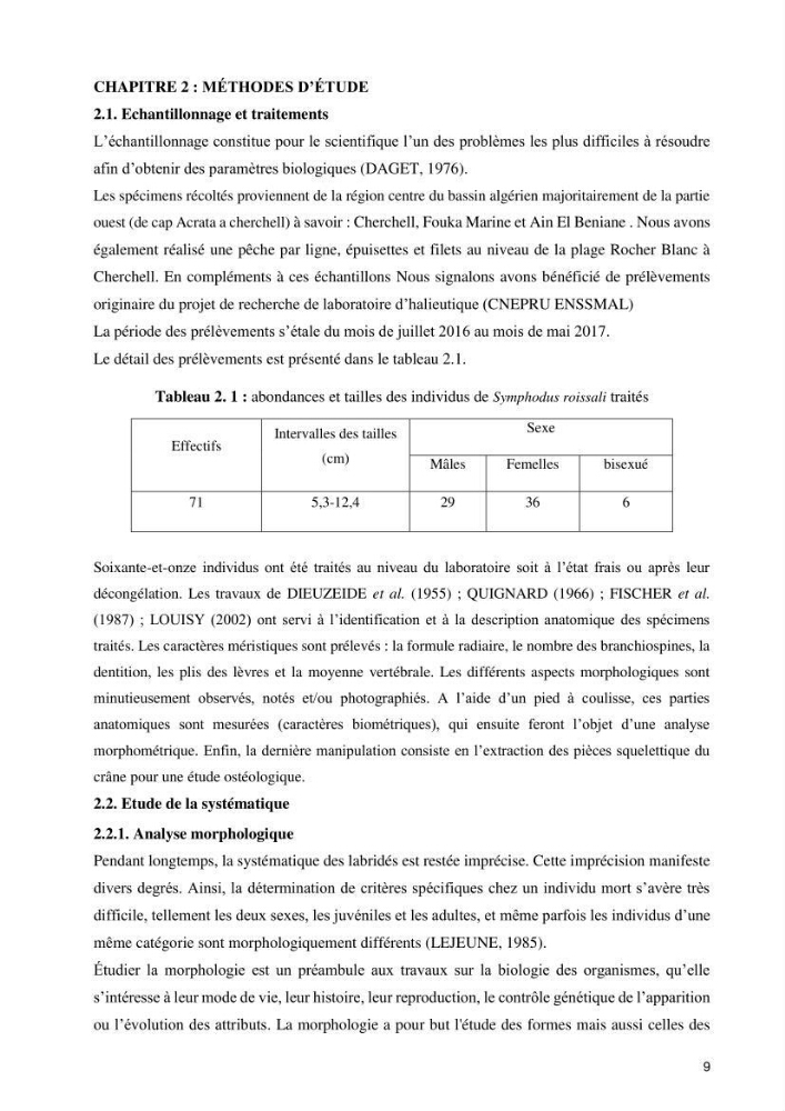Contribution à l’étude de Symphodus roissali (Risso, 1810) des côtes centres du bassin algérien