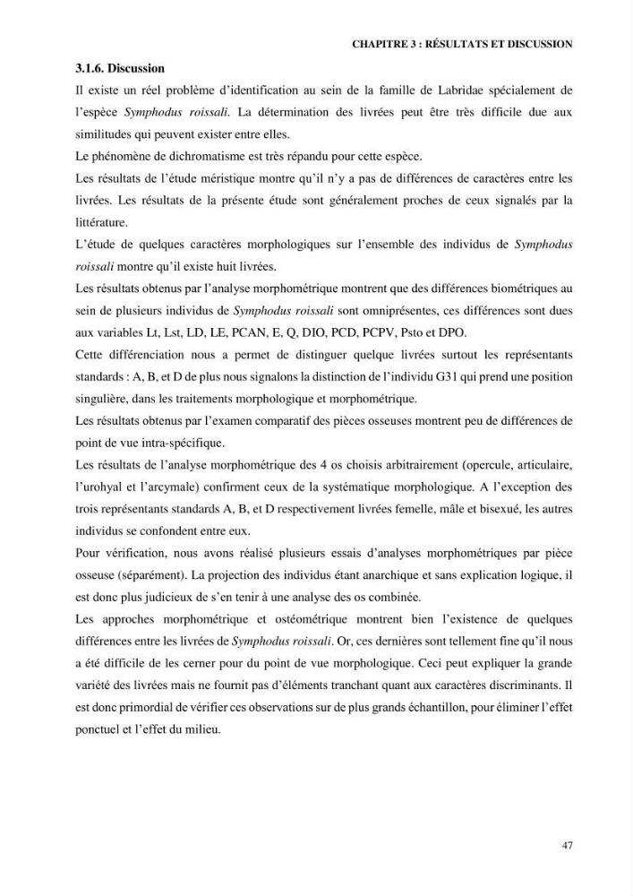 Contribution à l’étude de Symphodus roissali (Risso, 1810) des côtes centres du bassin algérien