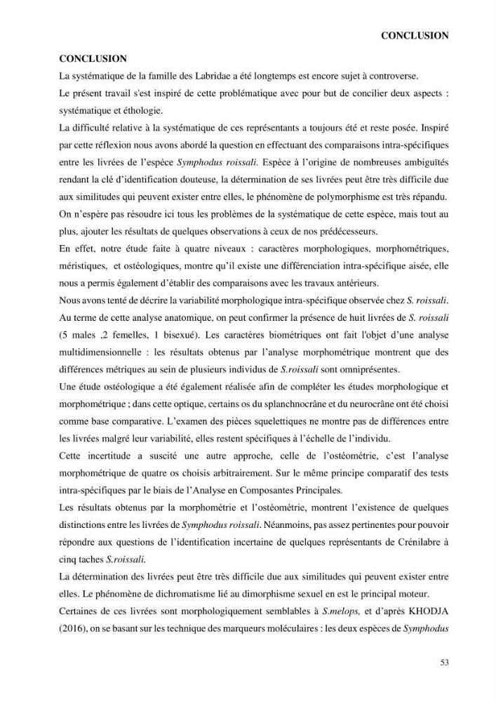 Contribution à l’étude de Symphodus roissali (Risso, 1810) des côtes centres du bassin algérien