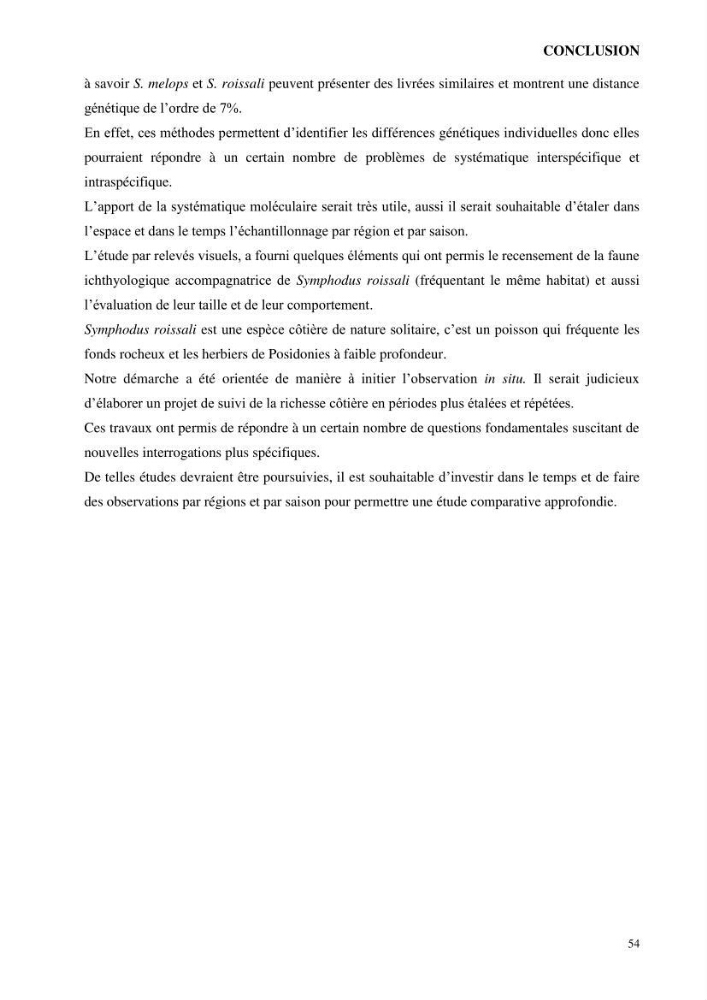 Contribution à l’étude de Symphodus roissali (Risso, 1810) des côtes centres du bassin algérien