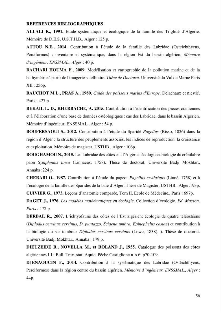 Contribution à l’étude de Symphodus roissali (Risso, 1810) des côtes centres du bassin algérien
