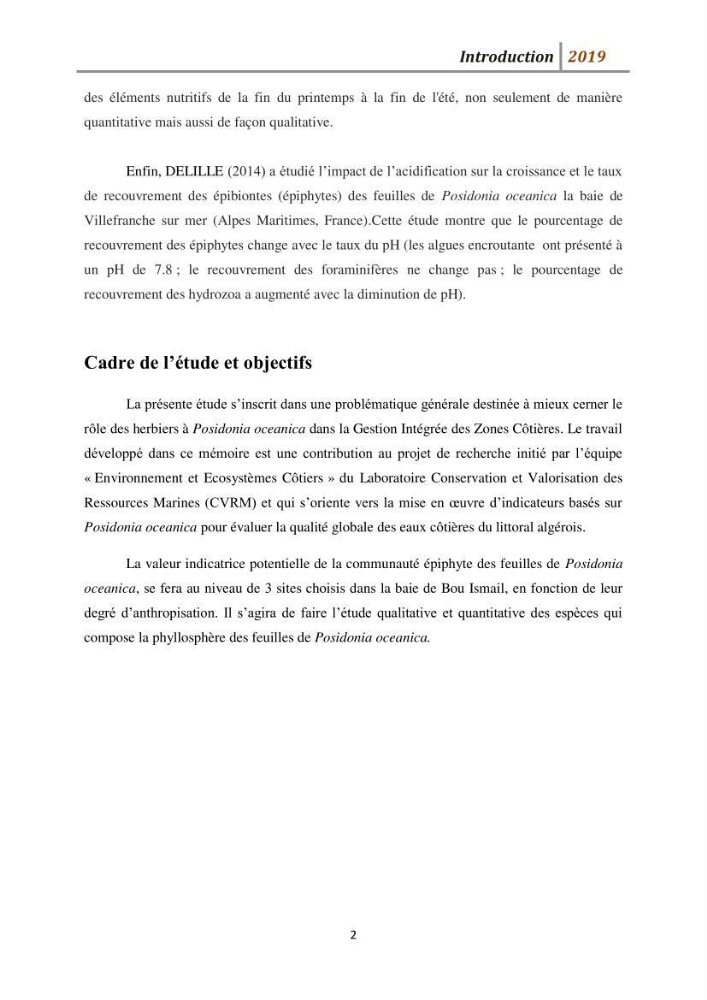 Contribution à l’utilisation des épiphytes des feuilles de Posidonia oceanica dans les réseaux de surveillance :résultats préliminaires