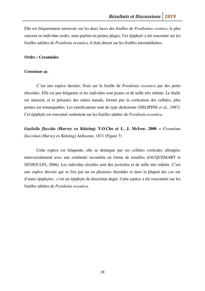 Contribution à l’utilisation des épiphytes des feuilles de Posidonia oceanica dans les réseaux de surveillance :résultats préliminaires
