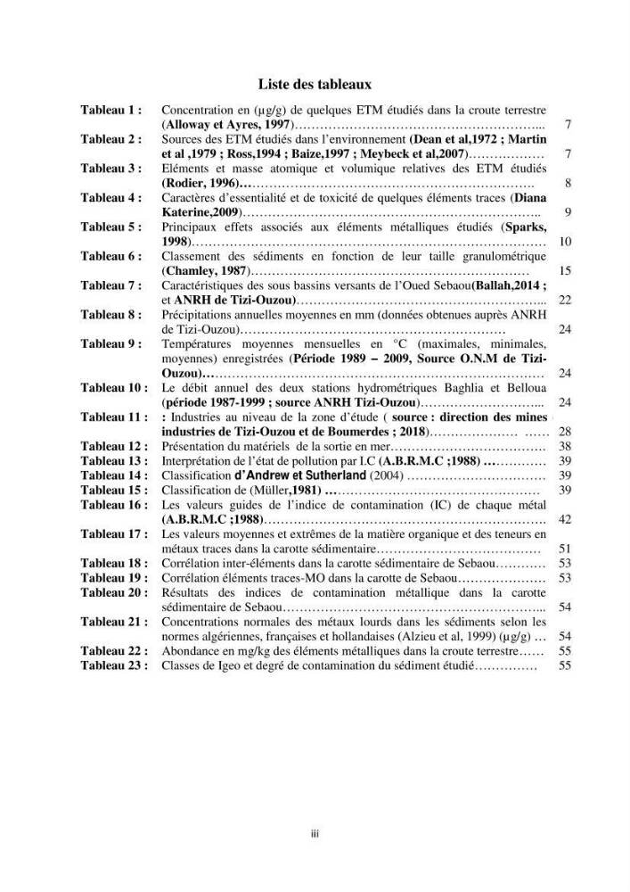 Eléments traces métalliques dans le sédiment marin de la Baie de Zemmouri