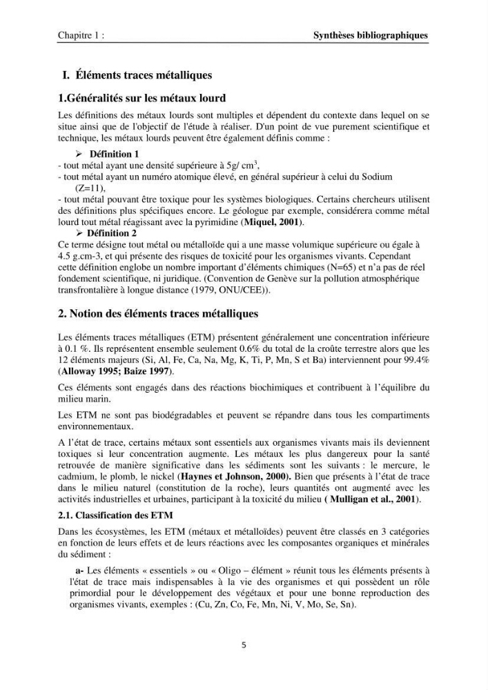 Eléments traces métalliques dans le sédiment marin de la Baie de Zemmouri