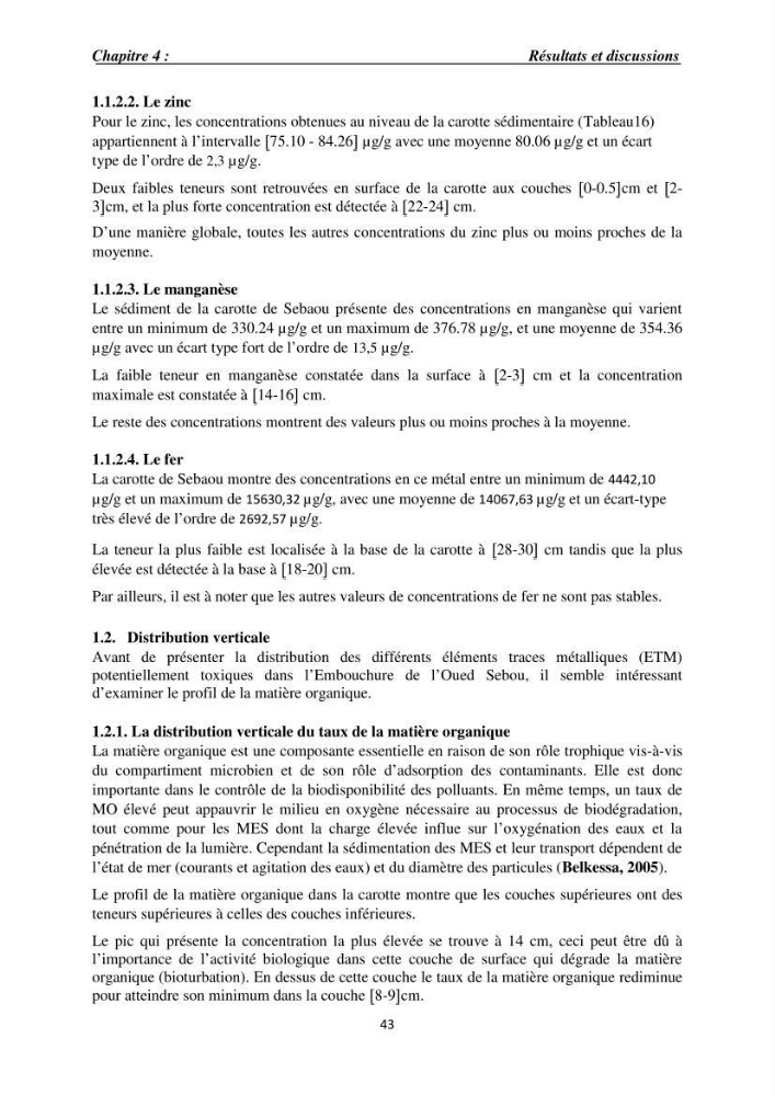 Eléments traces métalliques dans le sédiment marin de la Baie de Zemmouri