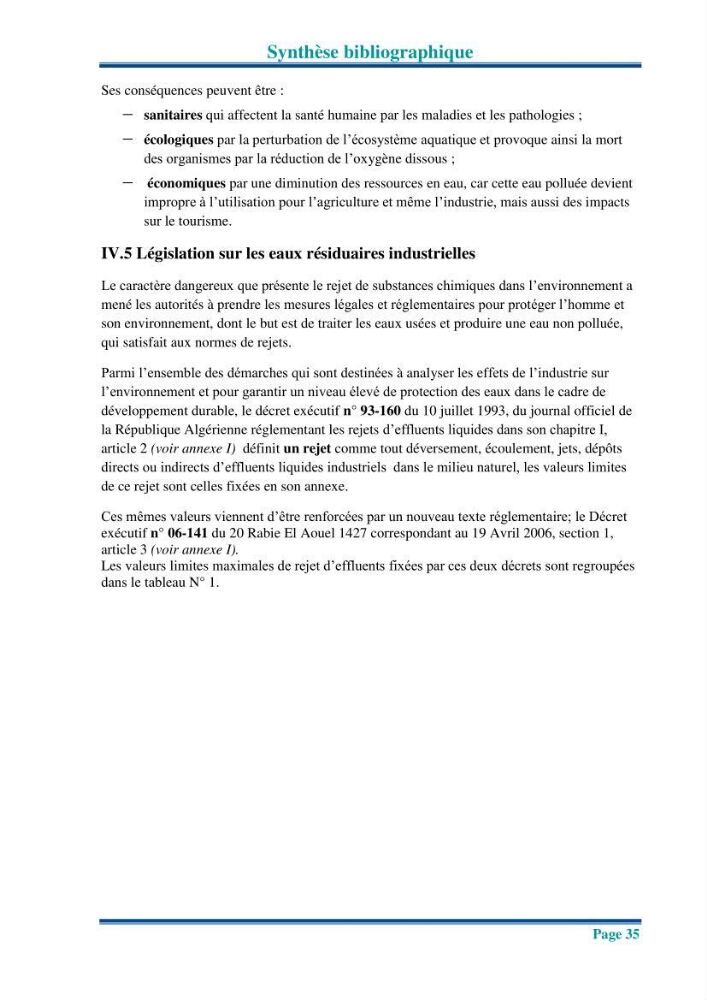 Traitement des effluents industriels liquides de la raffinerie d\'Alger: étude comparative entre l\'efficacité du foin de l\'anthracité dans le traitement des eaux