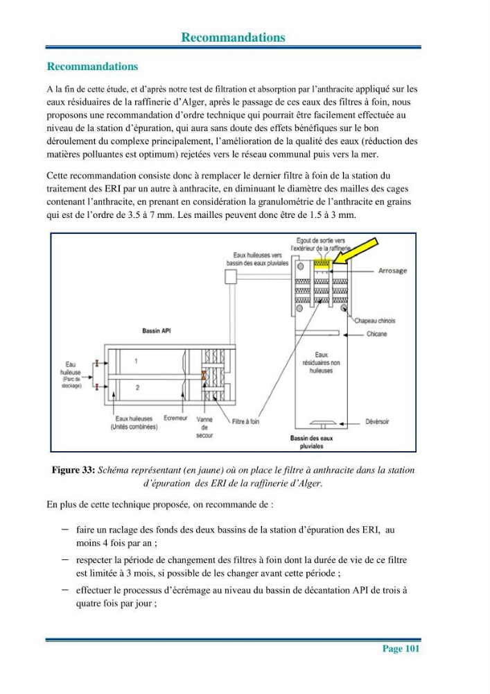 Traitement des effluents industriels liquides de la raffinerie d\'Alger: étude comparative entre l\'efficacité du foin de l\'anthracité dans le traitement des eaux