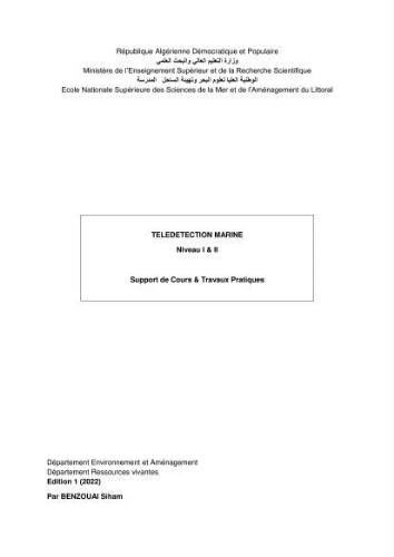 Télédetection marine: Niveau I & II, support de cours & travaux pratiques Télédetection marine: Niveau I & II, support de cours & travaux pratiques