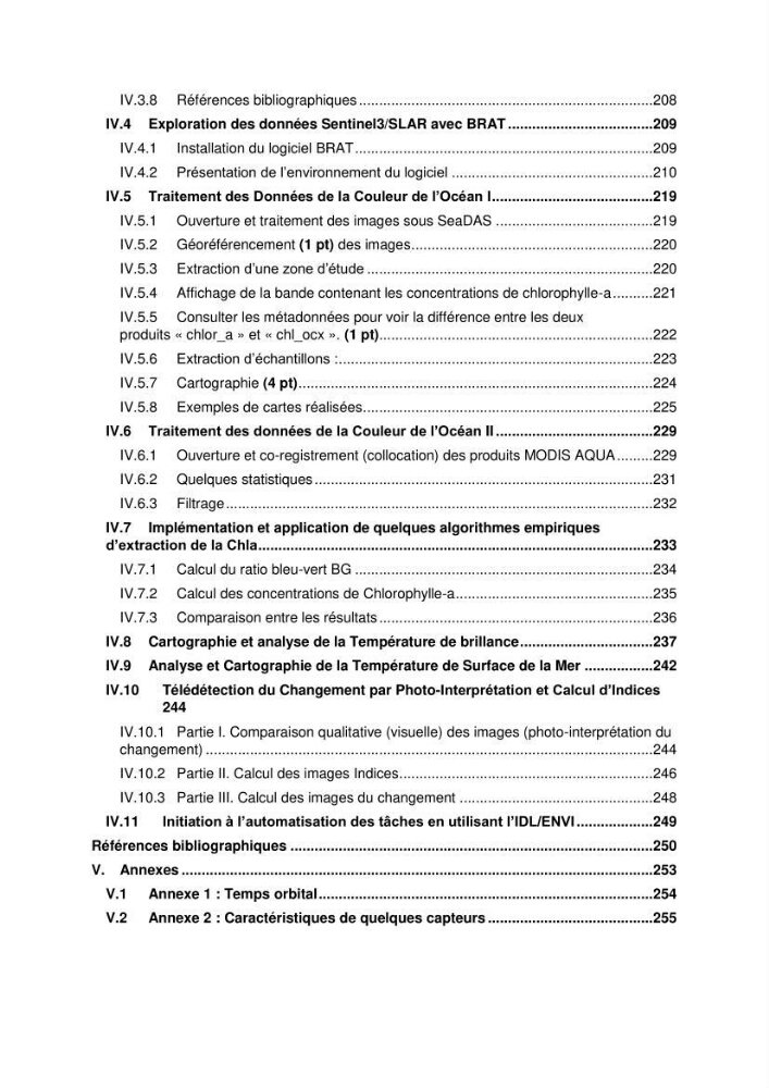 Télédetection marine: Niveau I & II, support de cours & travaux pratiques