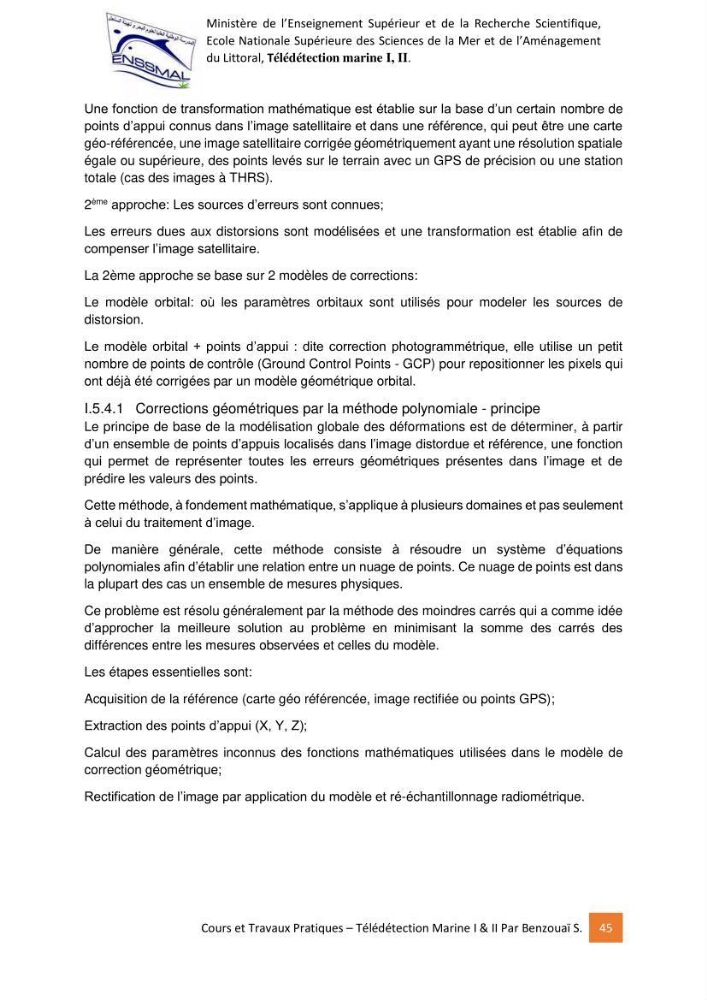 Télédetection marine: Niveau I & II, support de cours & travaux pratiques