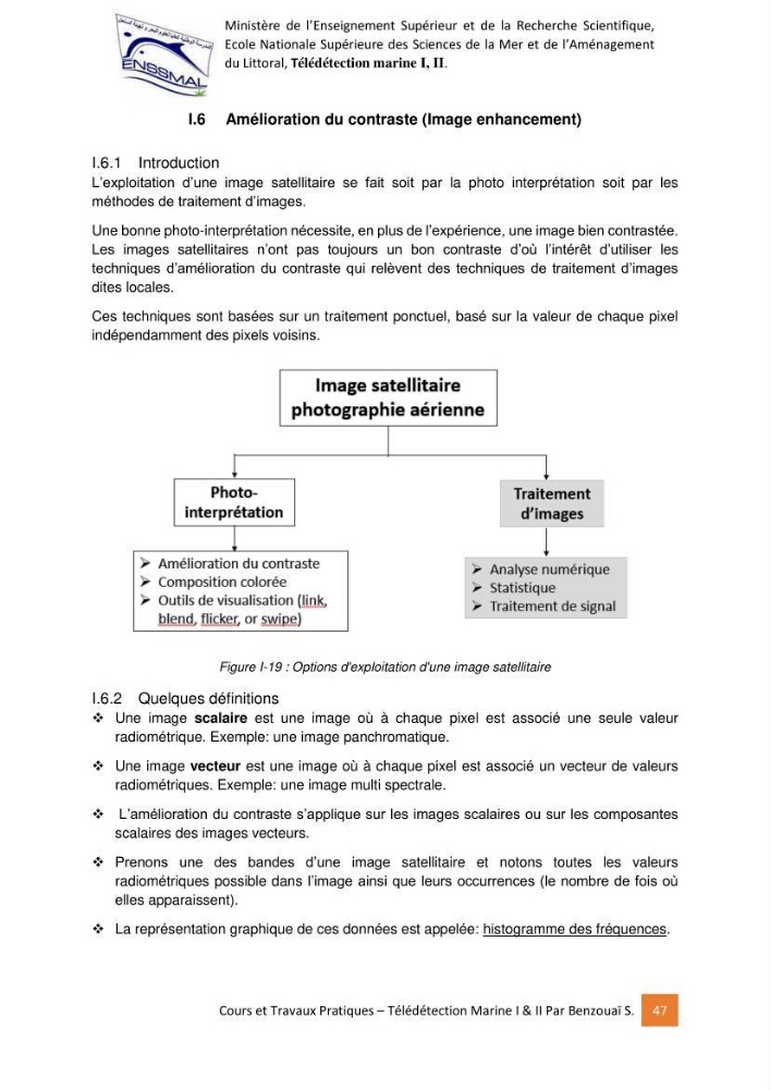 Télédetection marine: Niveau I & II, support de cours & travaux pratiques