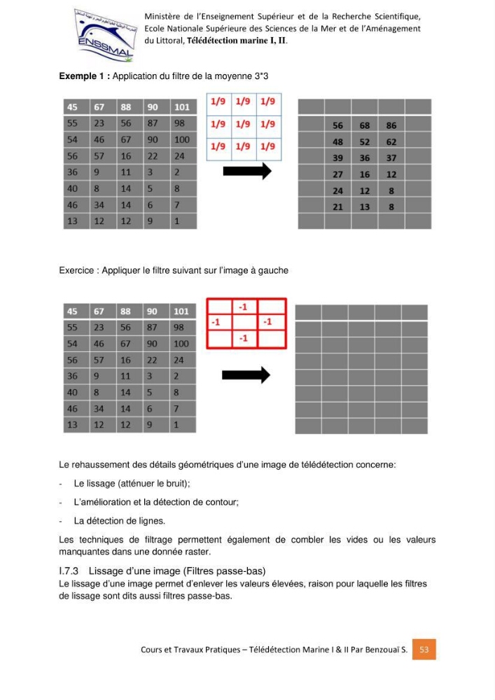 Télédetection marine: Niveau I & II, support de cours & travaux pratiques
