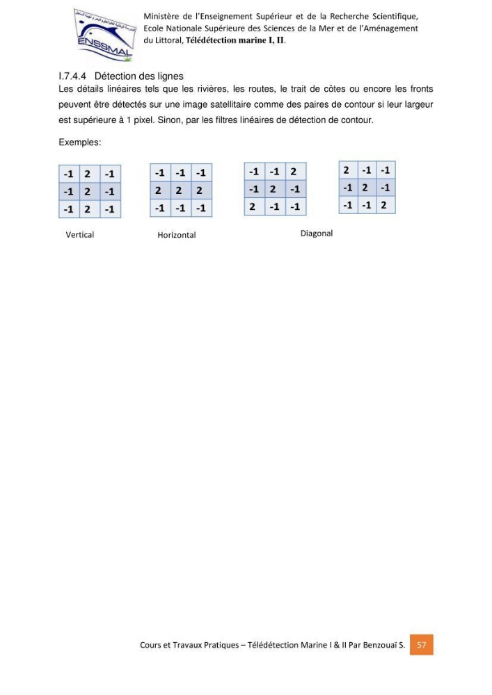 Télédetection marine: Niveau I & II, support de cours & travaux pratiques