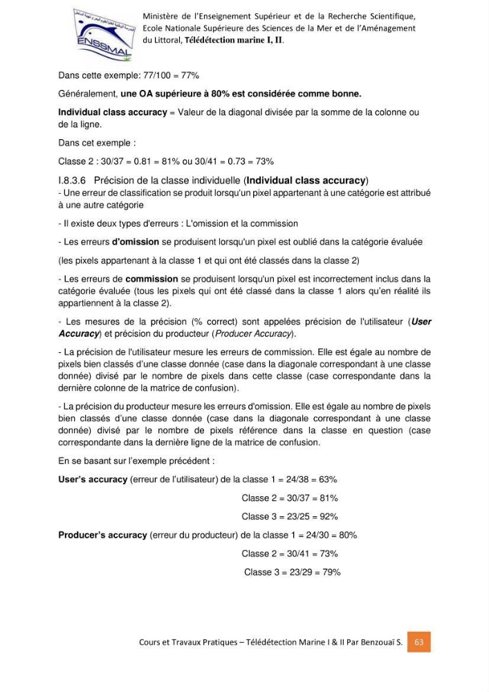 Télédetection marine: Niveau I & II, support de cours & travaux pratiques