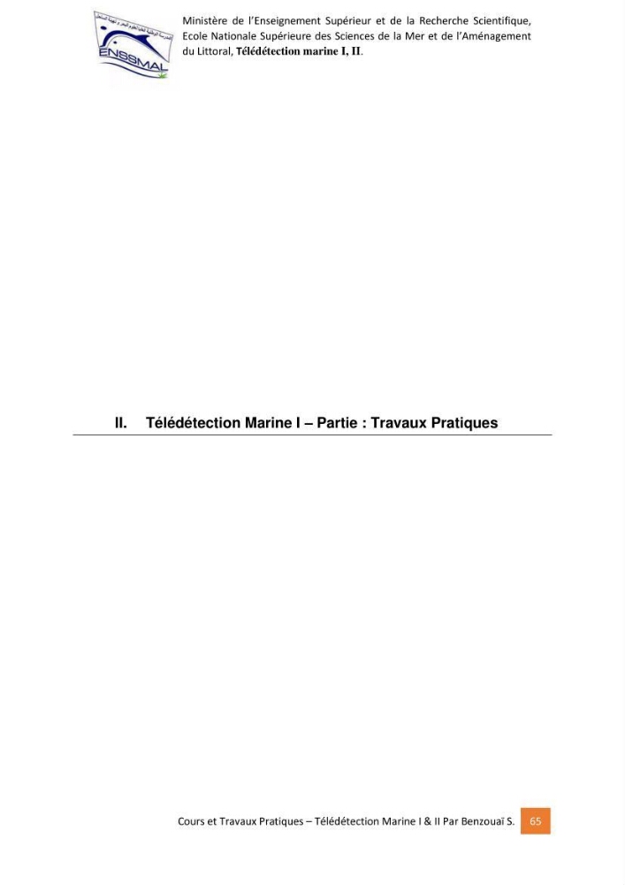 Télédetection marine: Niveau I & II, support de cours & travaux pratiques