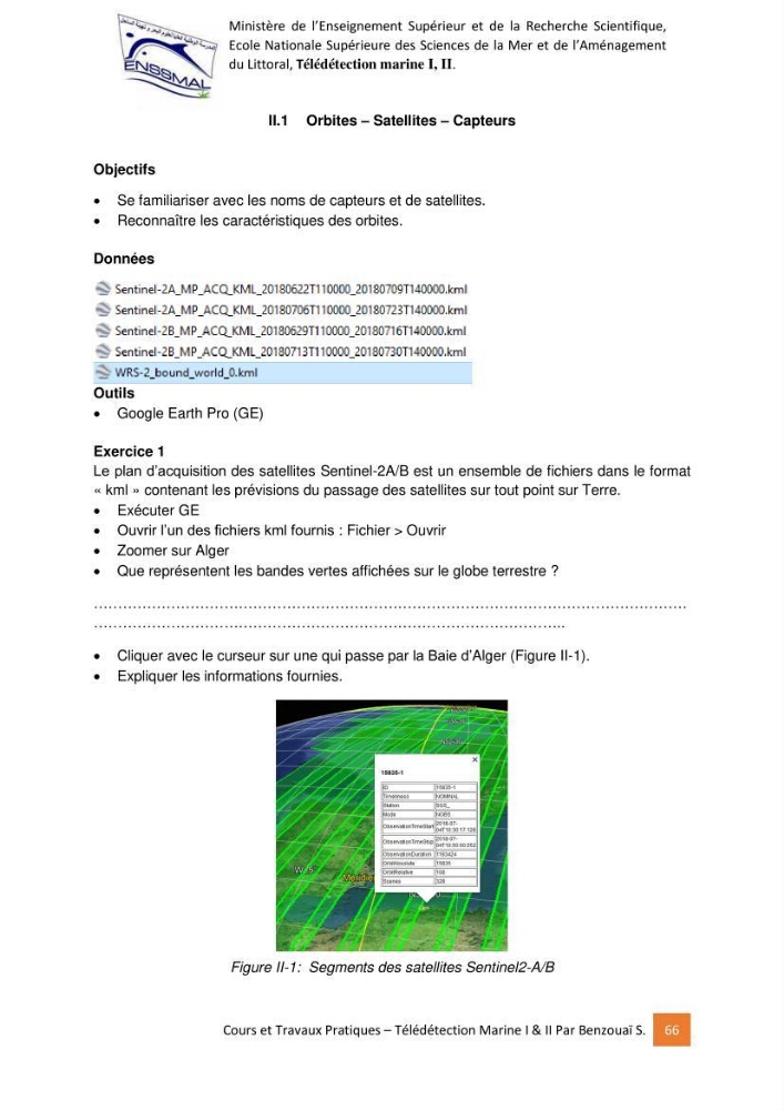 Télédetection marine: Niveau I & II, support de cours & travaux pratiques