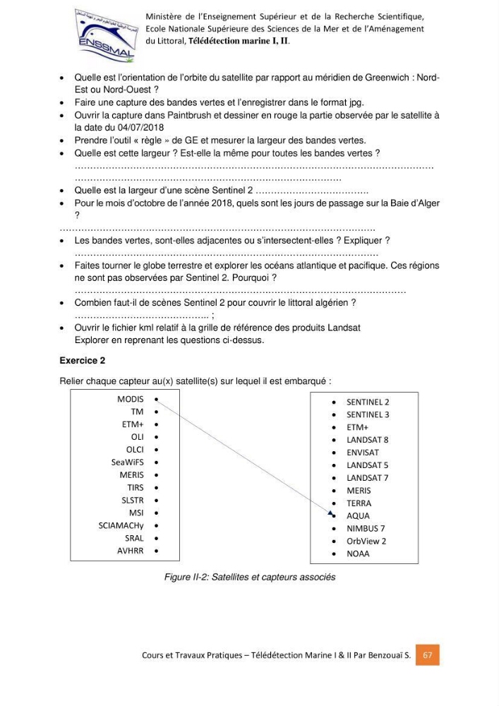 Télédetection marine: Niveau I & II, support de cours & travaux pratiques
