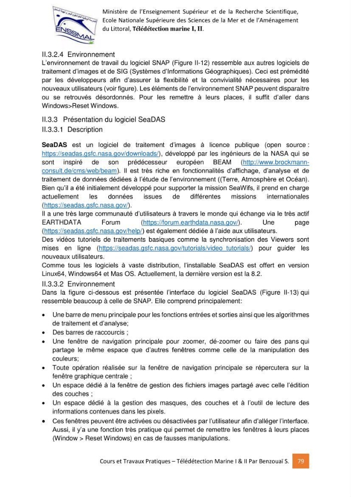 Télédetection marine: Niveau I & II, support de cours & travaux pratiques