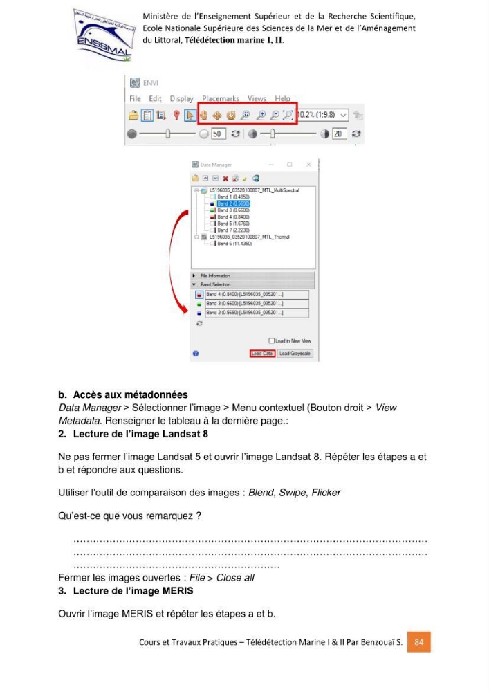 Télédetection marine: Niveau I & II, support de cours & travaux pratiques