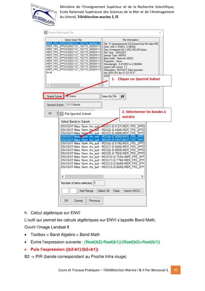 Télédetection marine: Niveau I & II, support de cours & travaux pratiques