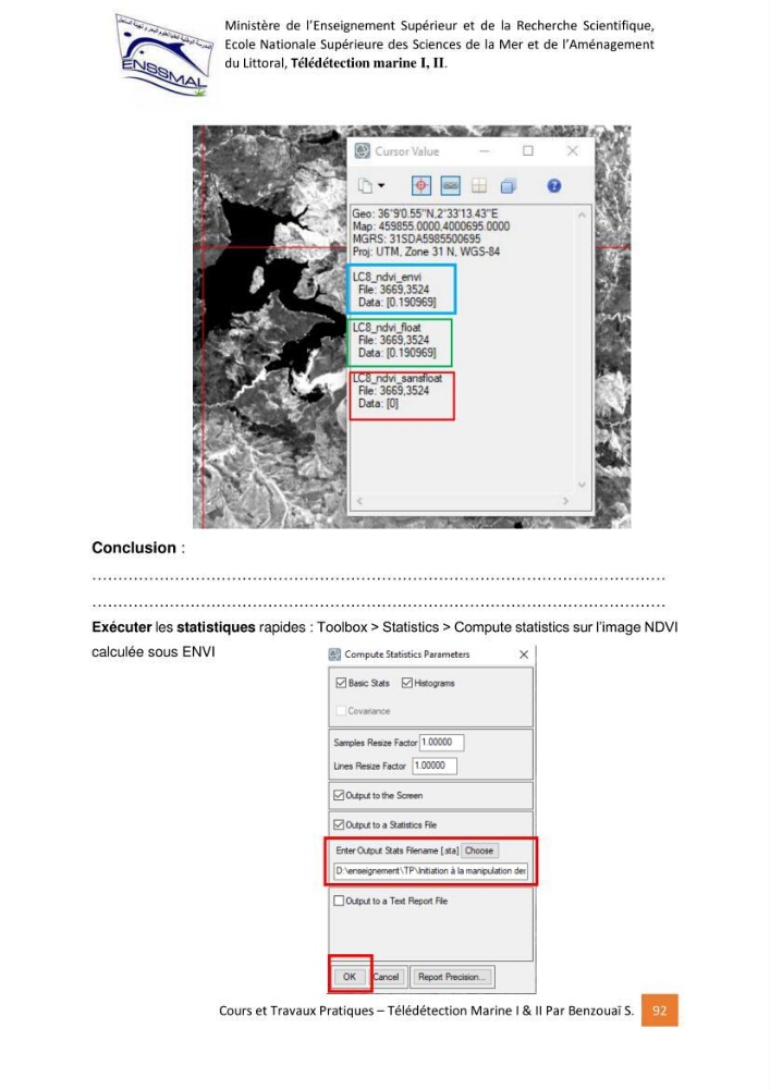Télédetection marine: Niveau I & II, support de cours & travaux pratiques