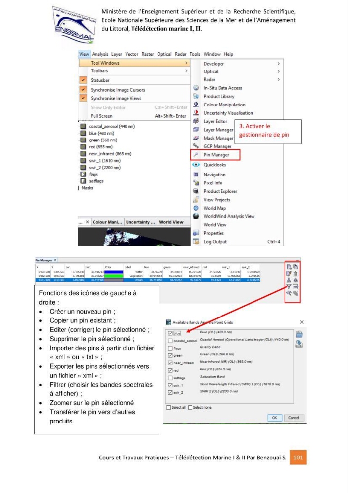 Télédetection marine: Niveau I & II, support de cours & travaux pratiques