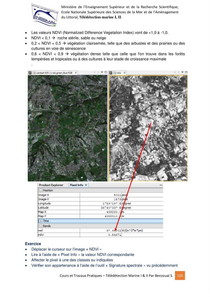 Télédetection marine: Niveau I & II, support de cours & travaux pratiques