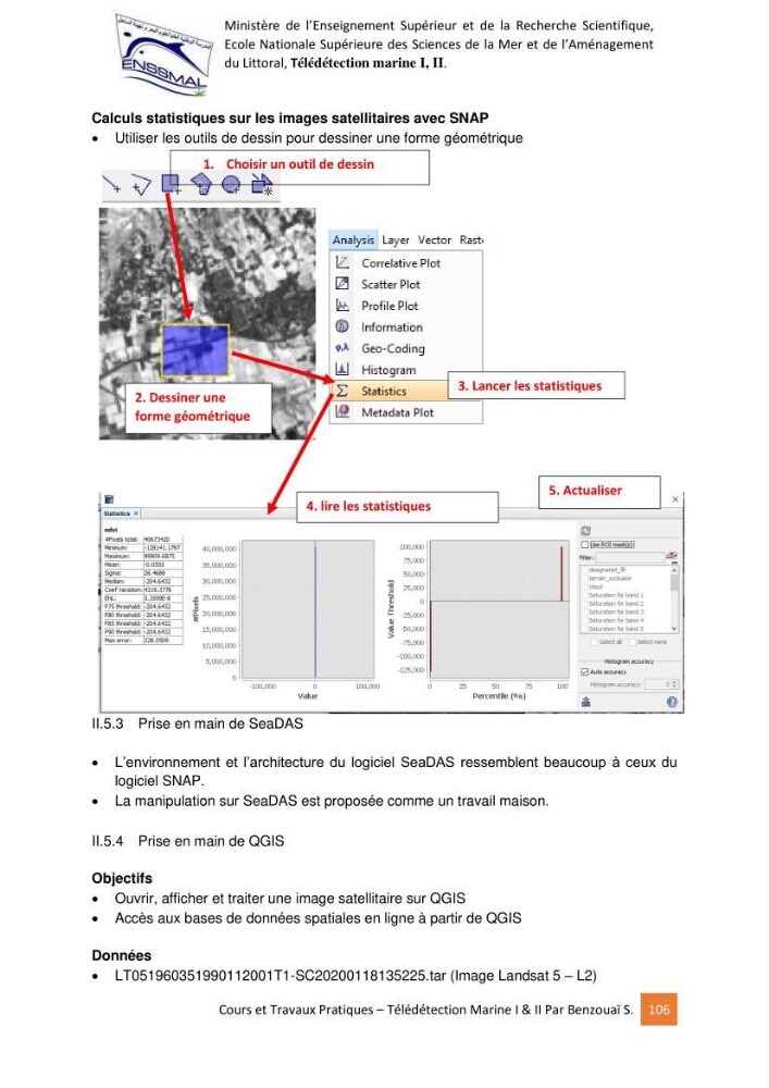 Télédetection marine: Niveau I & II, support de cours & travaux pratiques