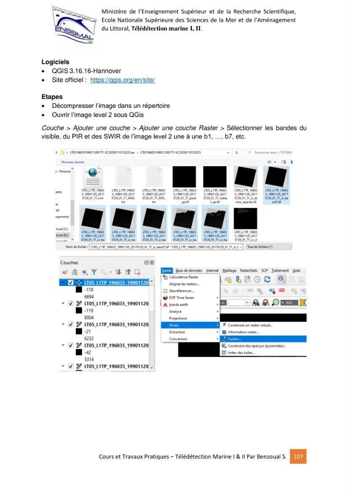 Télédetection marine: Niveau I & II, support de cours & travaux pratiques