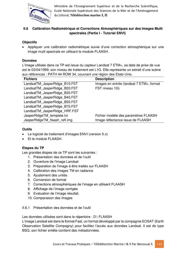 Télédetection marine: Niveau I & II, support de cours & travaux pratiques
