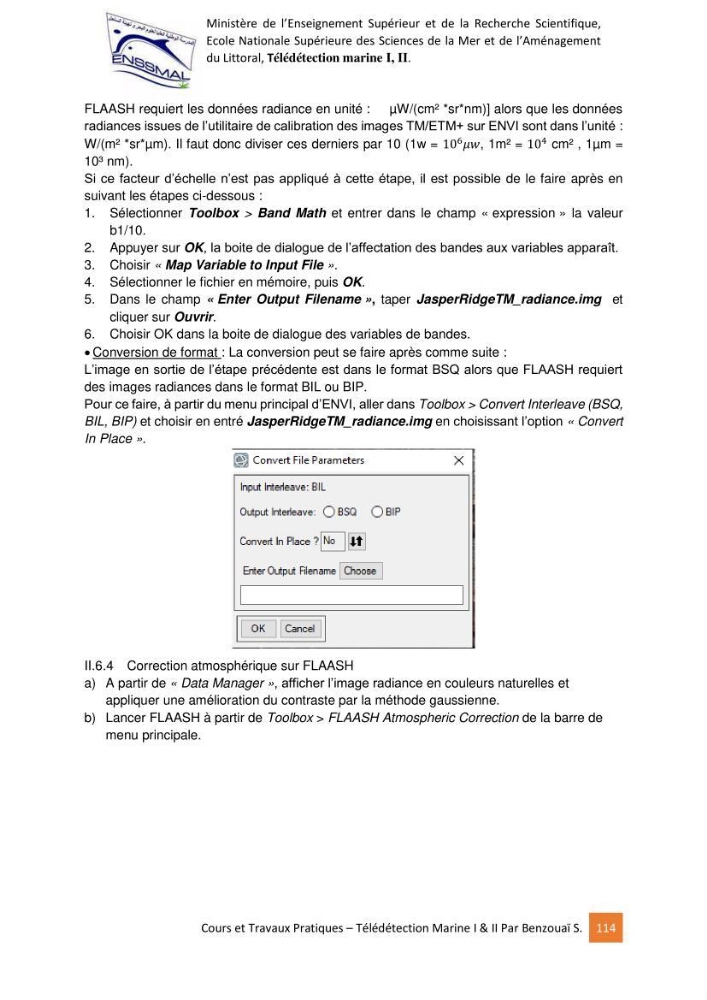 Télédetection marine: Niveau I & II, support de cours & travaux pratiques