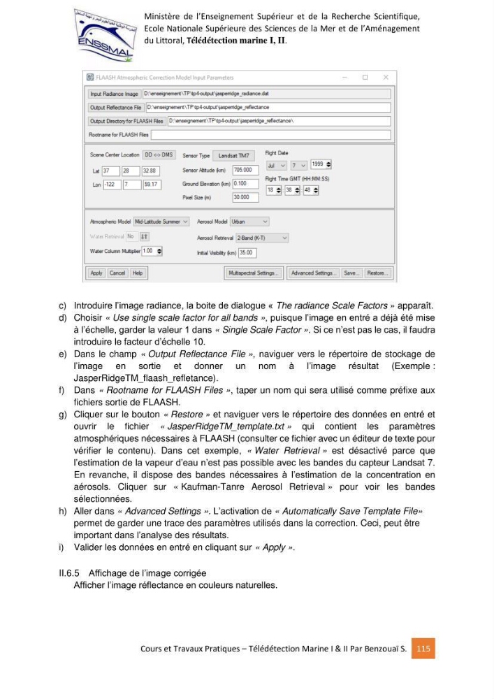 Télédetection marine: Niveau I & II, support de cours & travaux pratiques