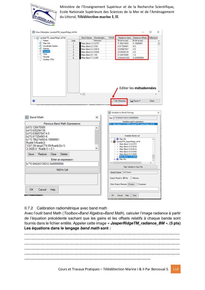 Télédetection marine: Niveau I & II, support de cours & travaux pratiques