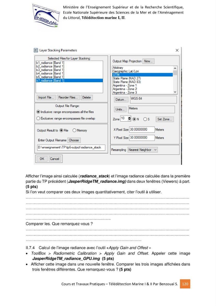 Télédetection marine: Niveau I & II, support de cours & travaux pratiques