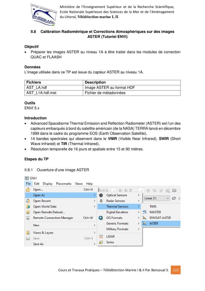 Télédetection marine: Niveau I & II, support de cours & travaux pratiques