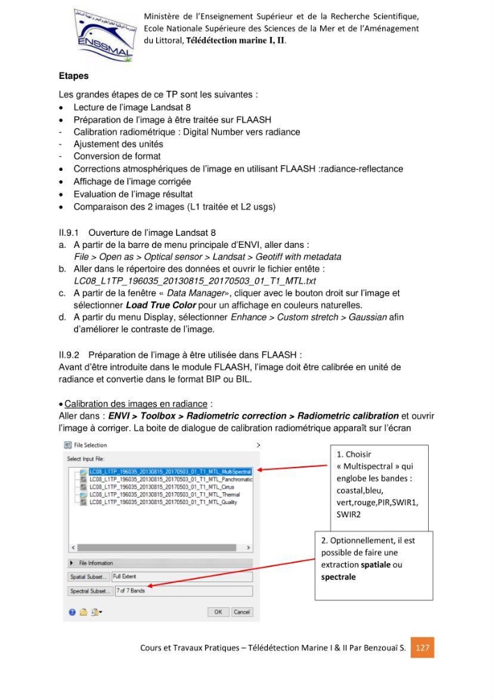 Télédetection marine: Niveau I & II, support de cours & travaux pratiques