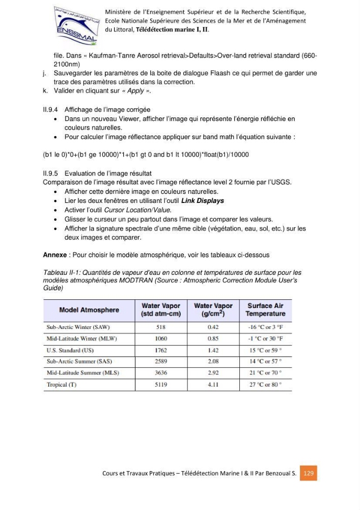 Télédetection marine: Niveau I & II, support de cours & travaux pratiques