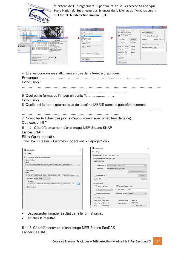 Télédetection marine: Niveau I & II, support de cours & travaux pratiques