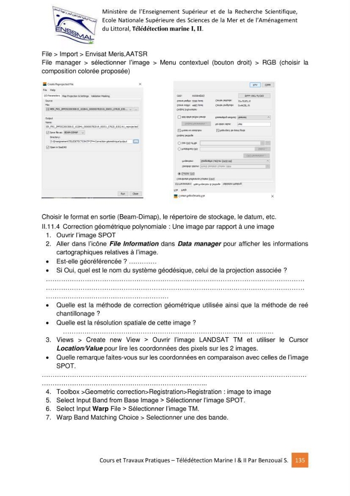 Télédetection marine: Niveau I & II, support de cours & travaux pratiques