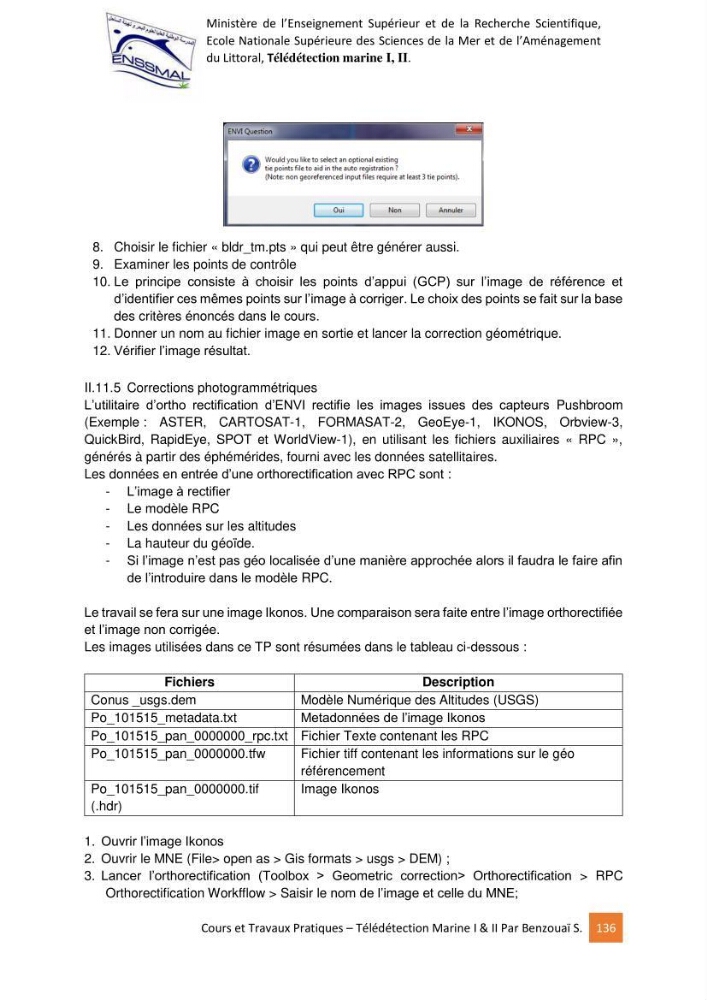 Télédetection marine: Niveau I & II, support de cours & travaux pratiques
